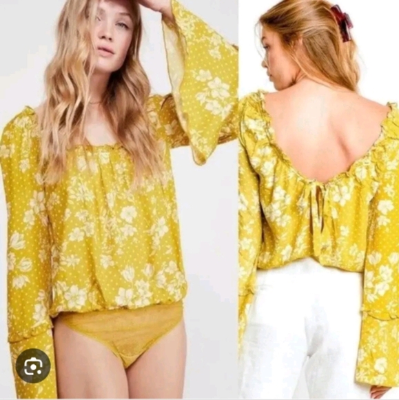 Free People Intimately Bodysuit Yellow One On One Date Floral Sz M - Picture 1 of 8